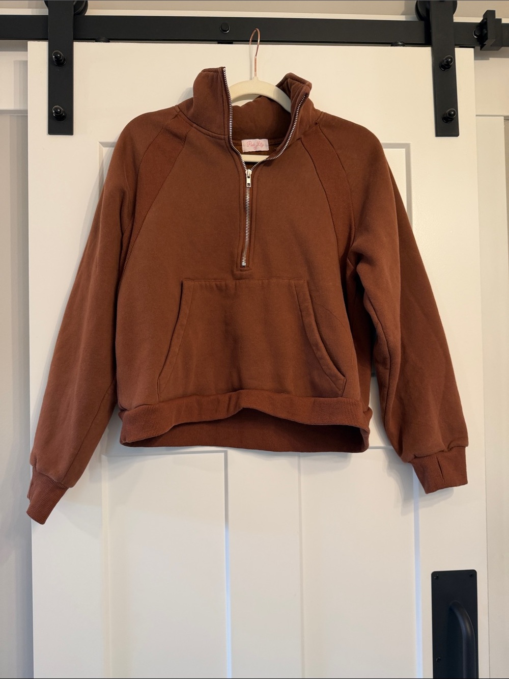 Pink Lily Girls' Half-Zip Pullover Jacket in Rust Brown